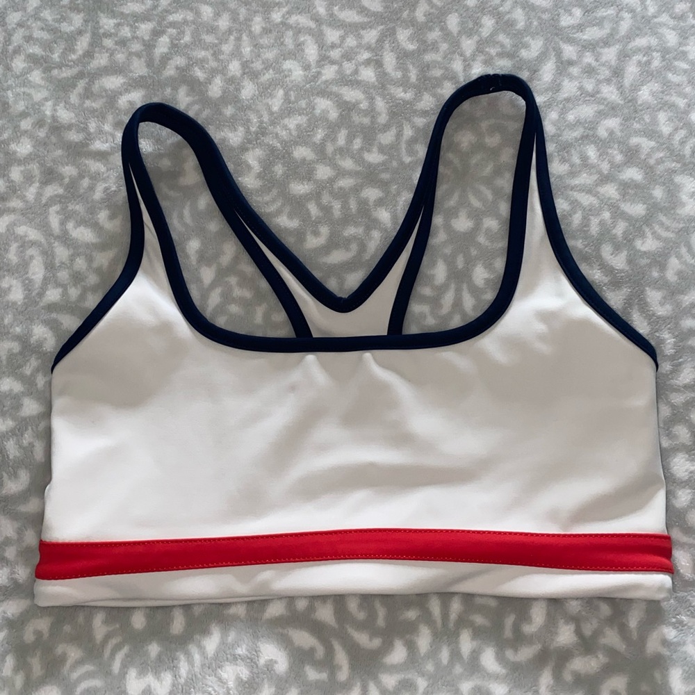 Splits59 White and Navy Sports Bra